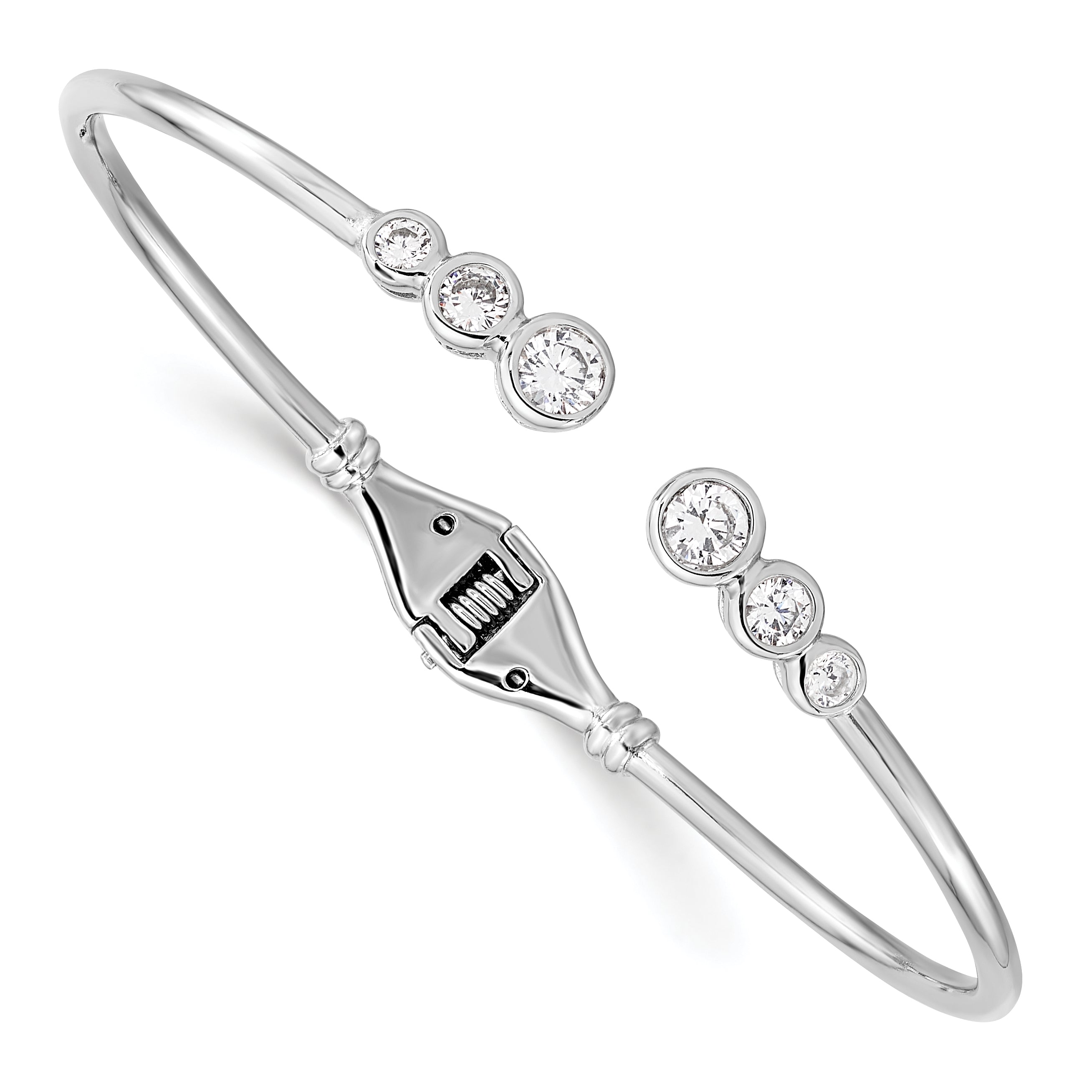 Sterling Silver Rhodium-plated CZ Hinged Bangle Cuff Bracelet Main image