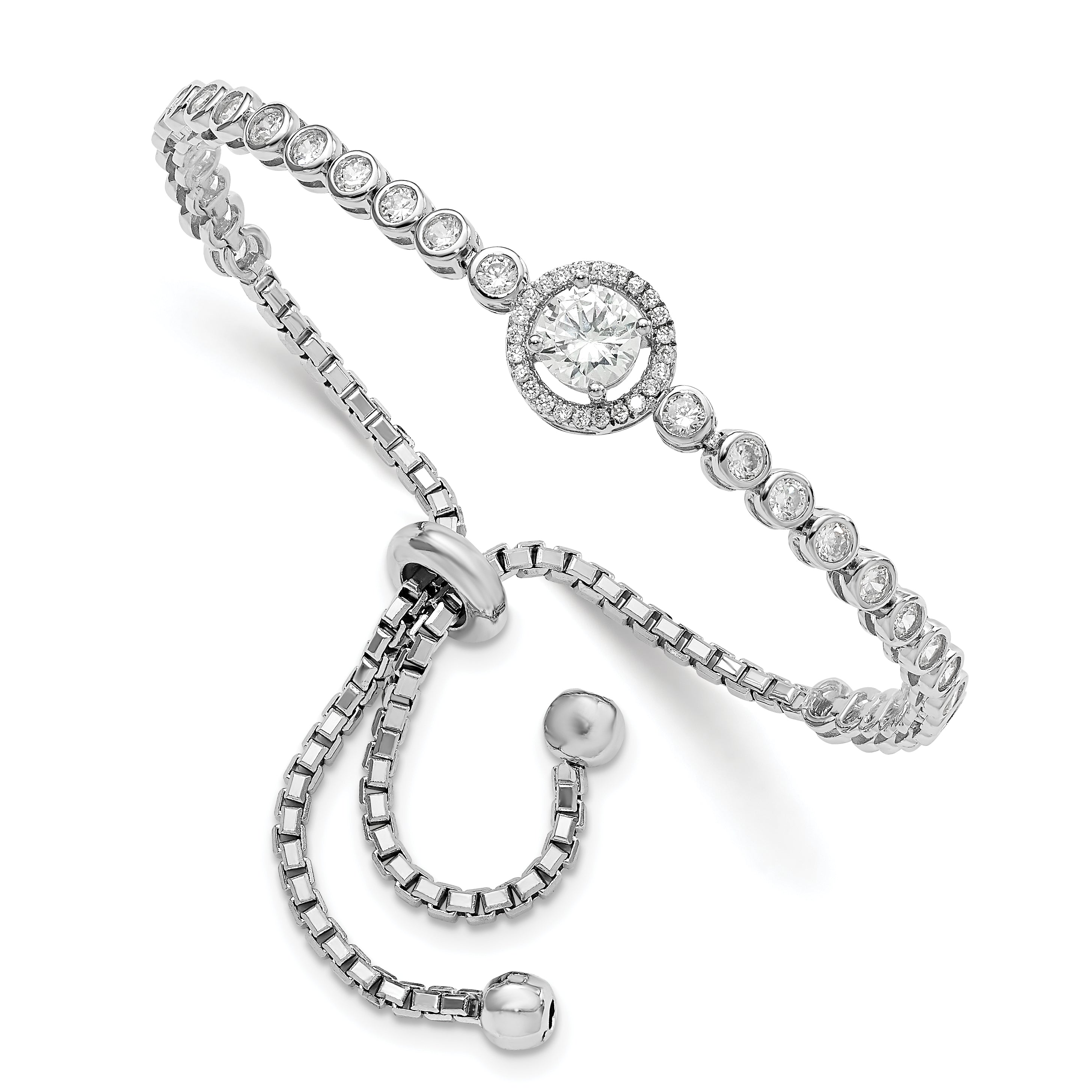 Sterling Silver Rhodium-plated CZ Adjustable Bracelet Main image