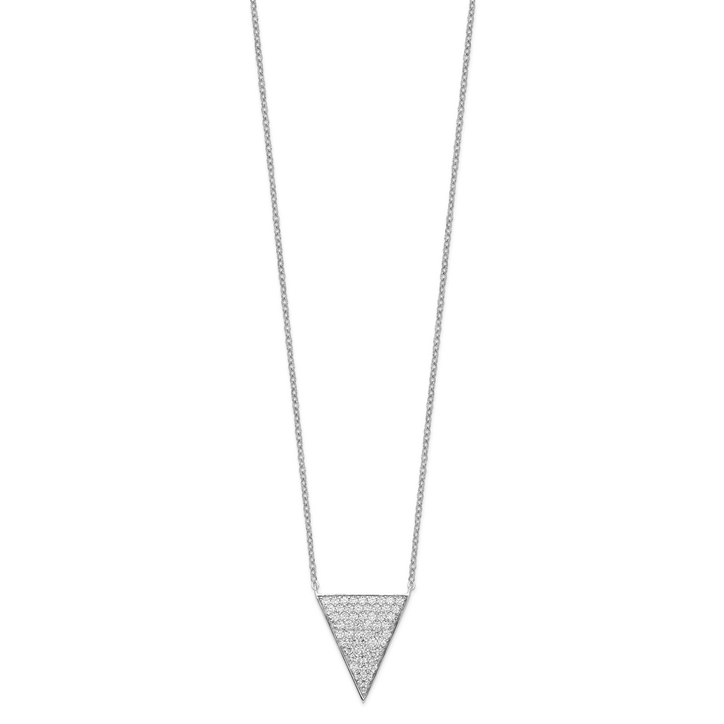 Sterling Silver Rhodium-plated CZ Triangle Dangle Necklace