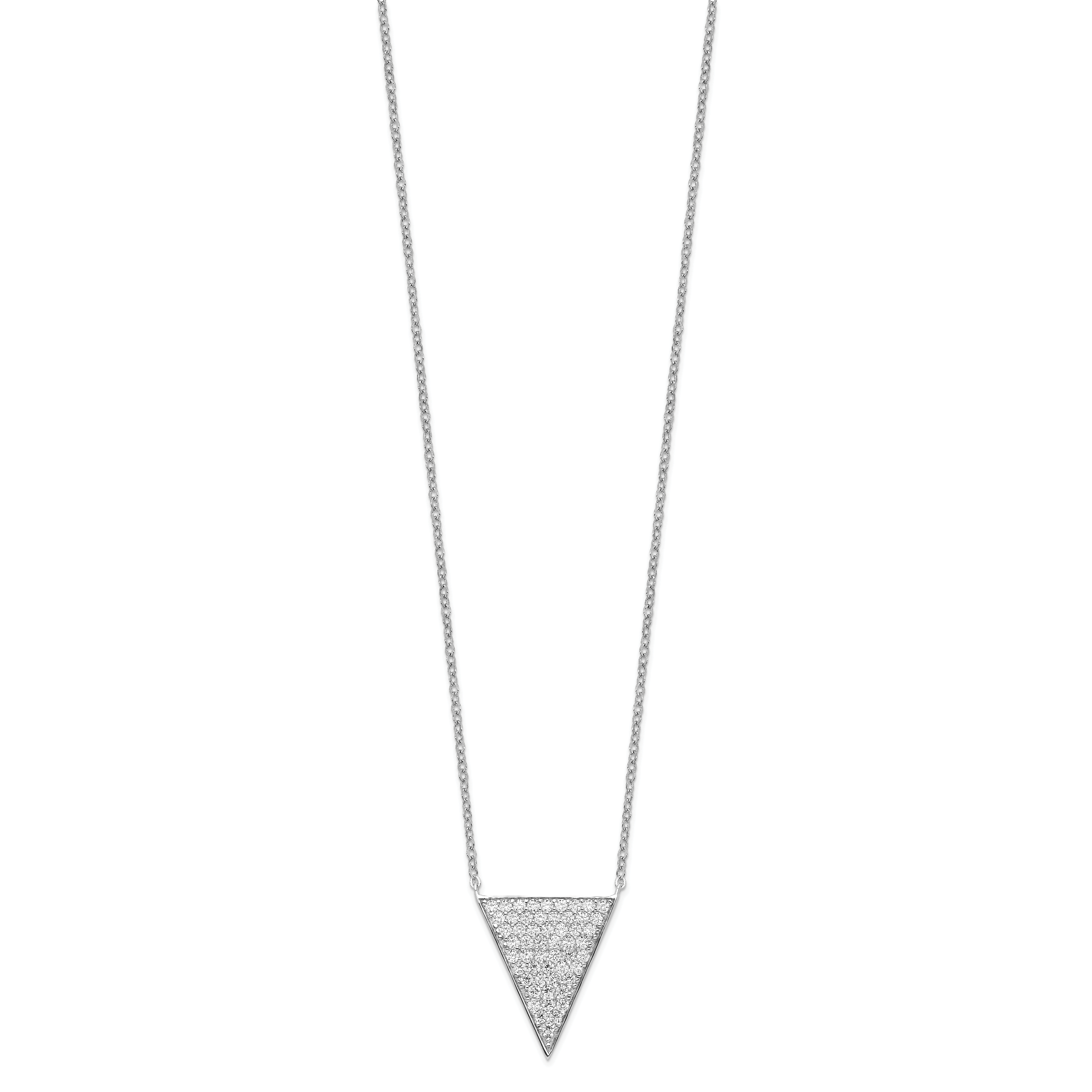 Sterling Silver Rhodium-plated CZ Triangle Dangle Necklace