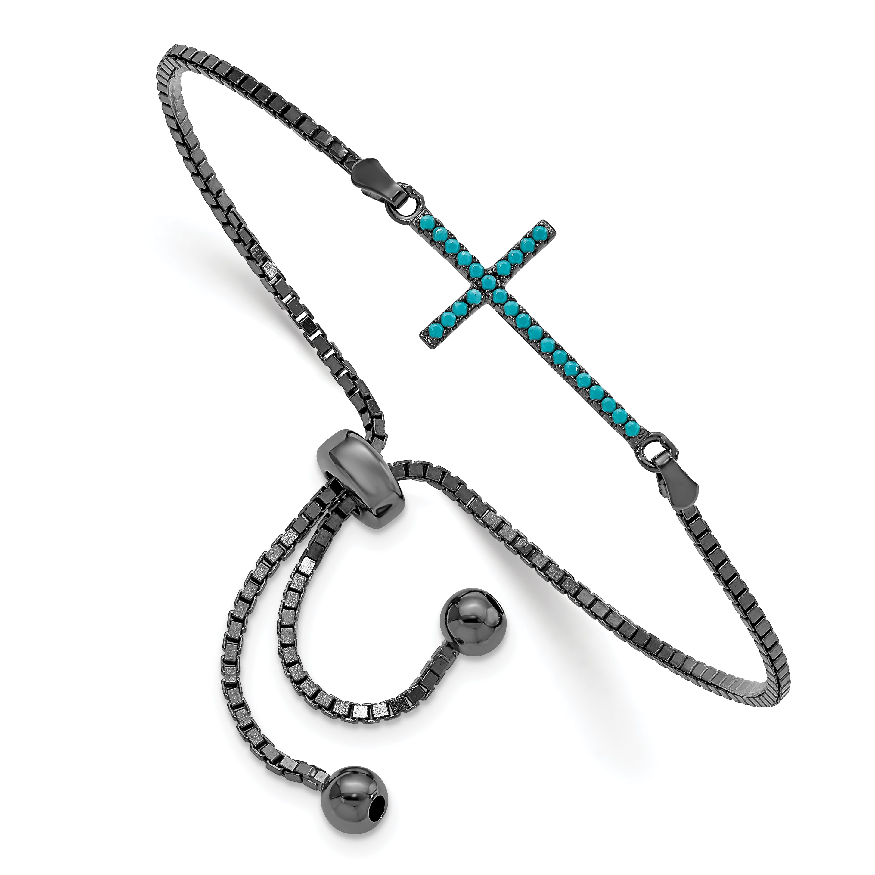 Sterling Silver Black-Rhodium Dyed Howlite Cross Adjust. Bracelet Main image