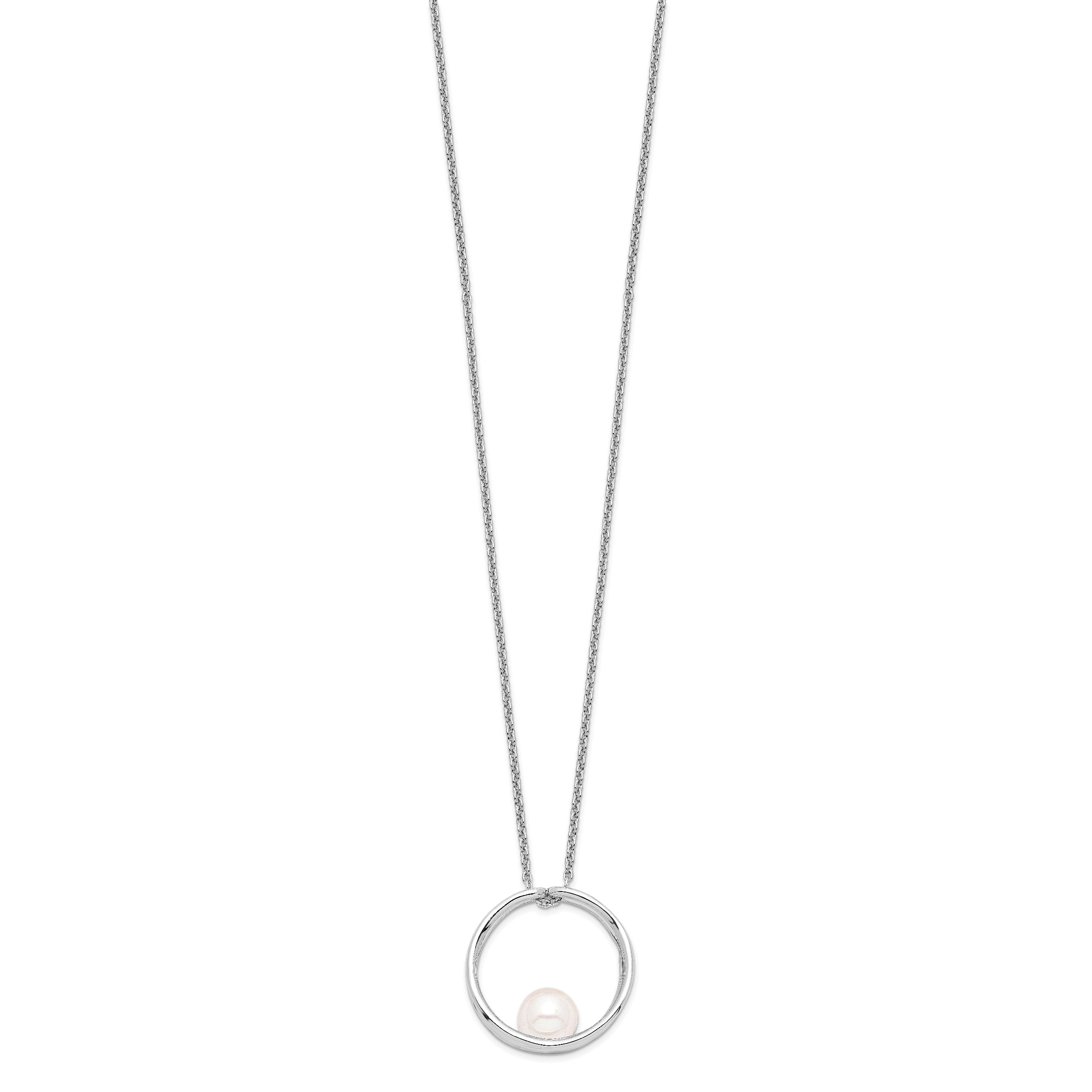 Sterling Silver Rhodium-plated 7-8mm White Round Freshwater Cultured Pearl 18 inch Necklace
