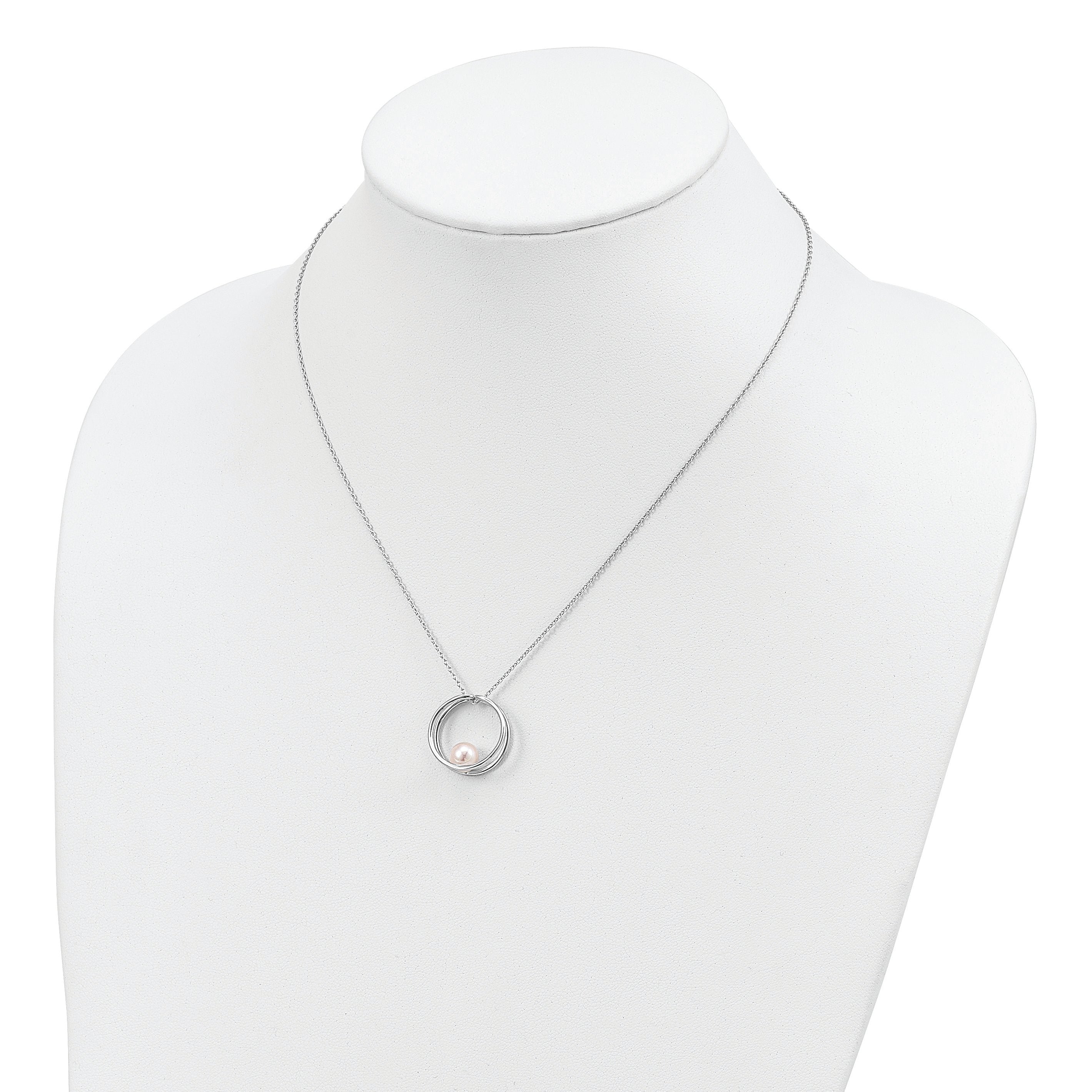 Sterling Silver Rhodium-plated 7-8mm White Round Freshwater Cultured Pearl 18 inch Necklace