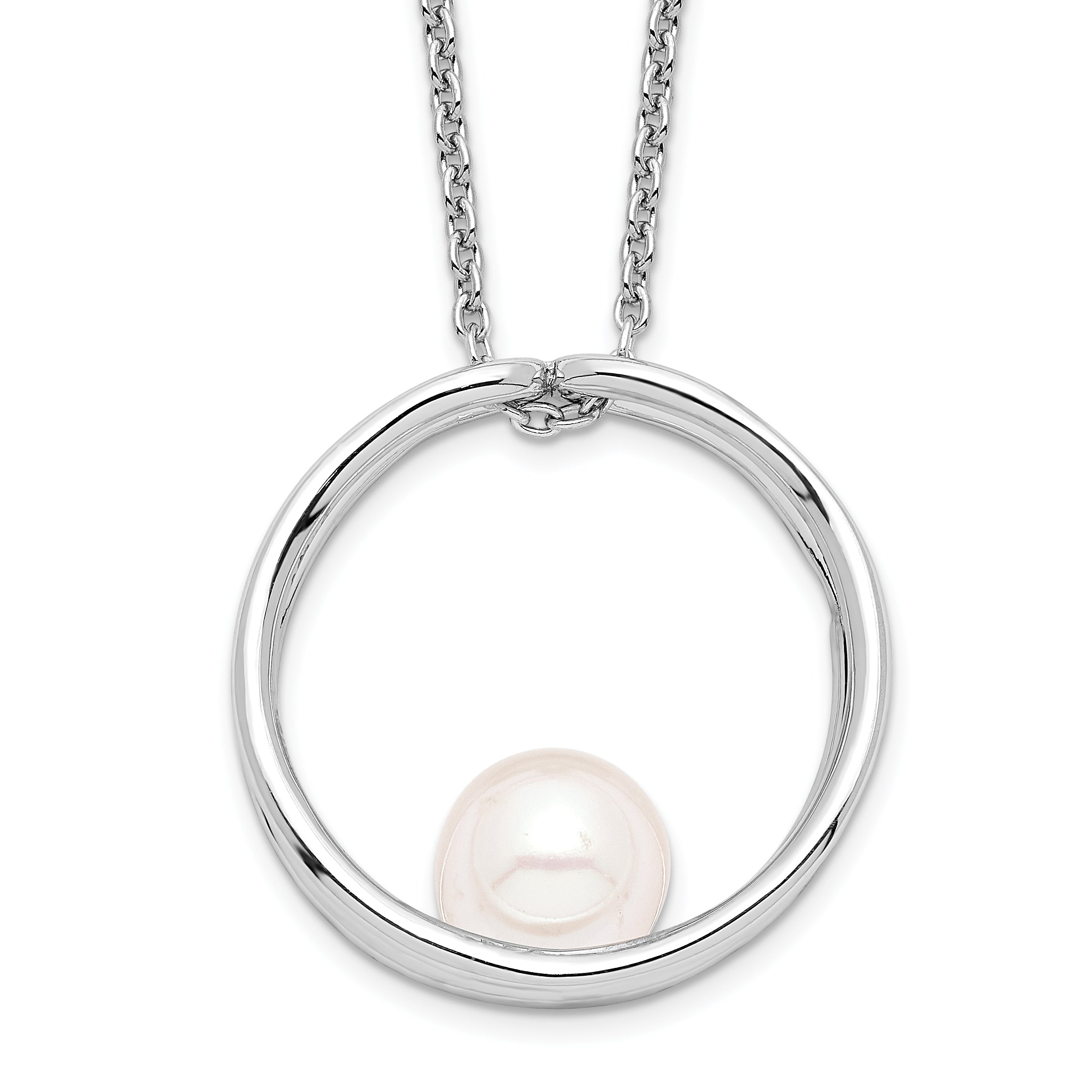 Sterling Silver Rhodium-plated 7-8mm White Round Freshwater Cultured Pearl 18 inch Necklace