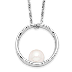 Sterling Silver Rhodium-plated 7-8mm White Round Freshwater Cultured Pearl 18 inch Necklace