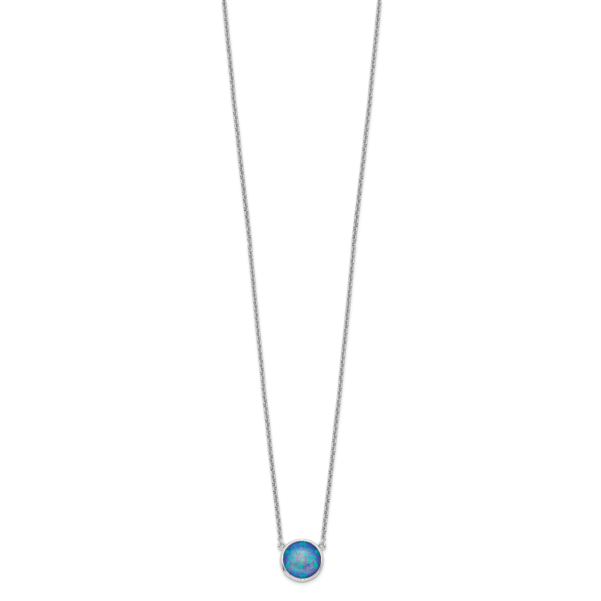 Sterling Silver Rhodium-plated Synthetic Blue Opal 18in Necklace Secondary image