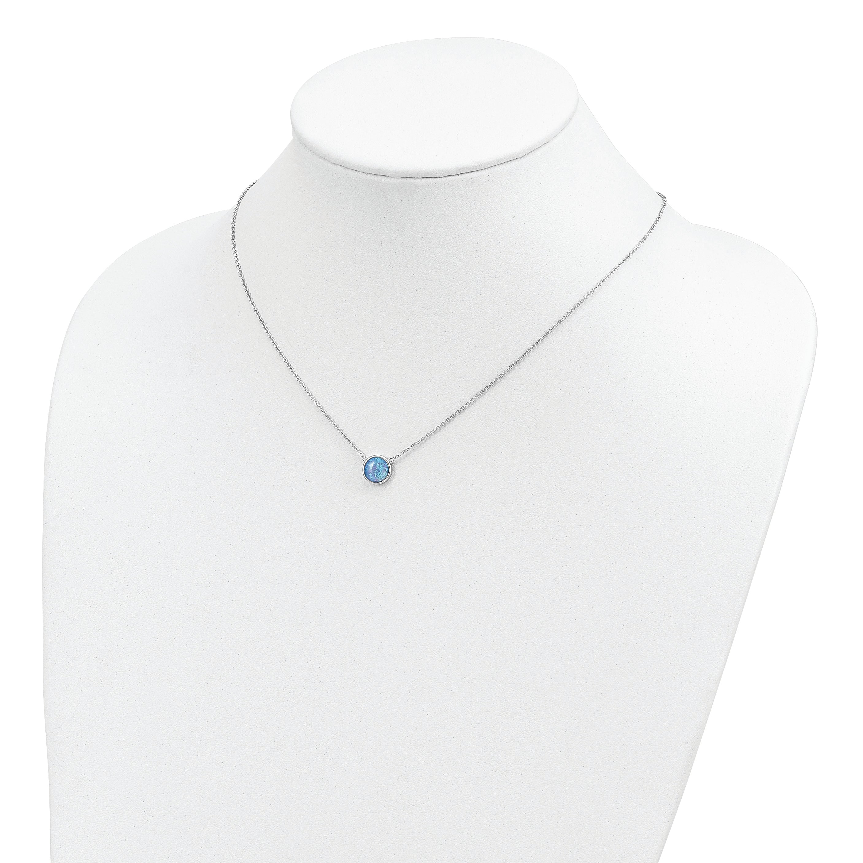 Sterling Silver Rhodium-plated Synthetic Blue Opal 18in Necklace