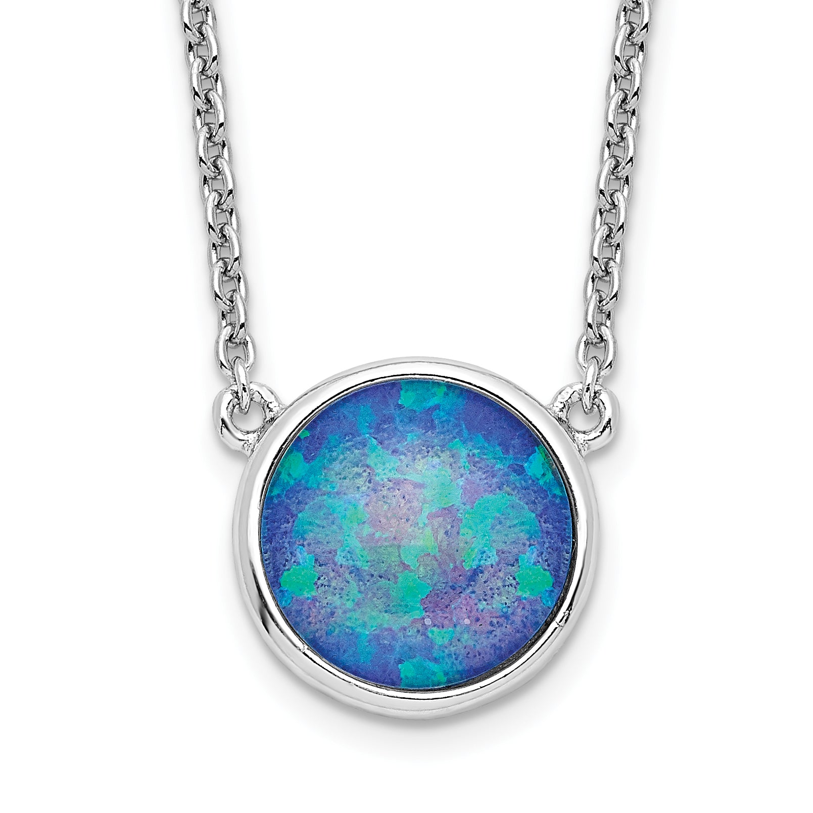 Sterling Silver Rhodium-plated Synthetic Blue Opal 18in Necklace Main image