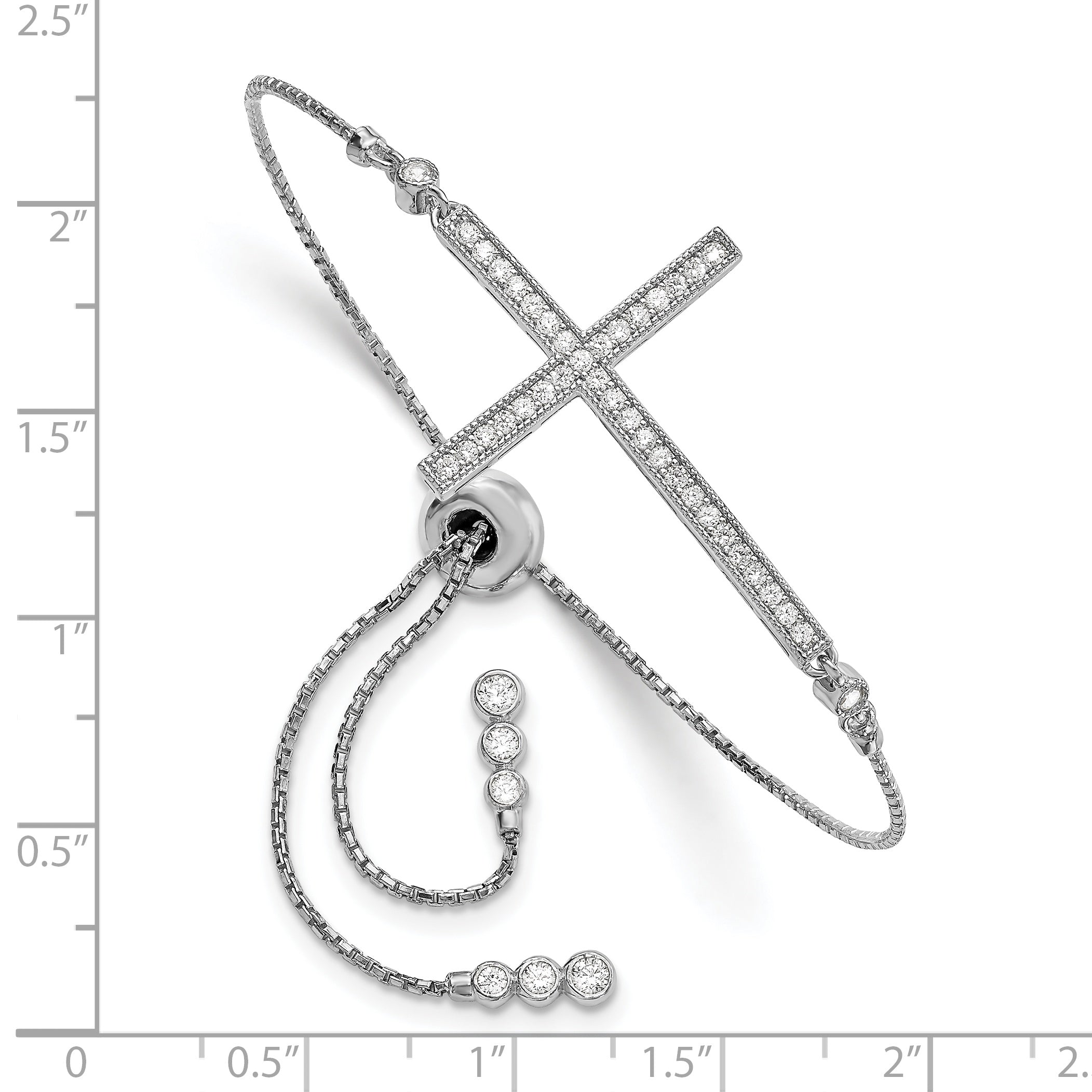 Sterling Silver Rhodium-plated CZ Polished Adjustable Cross Bracelet Secondary image
