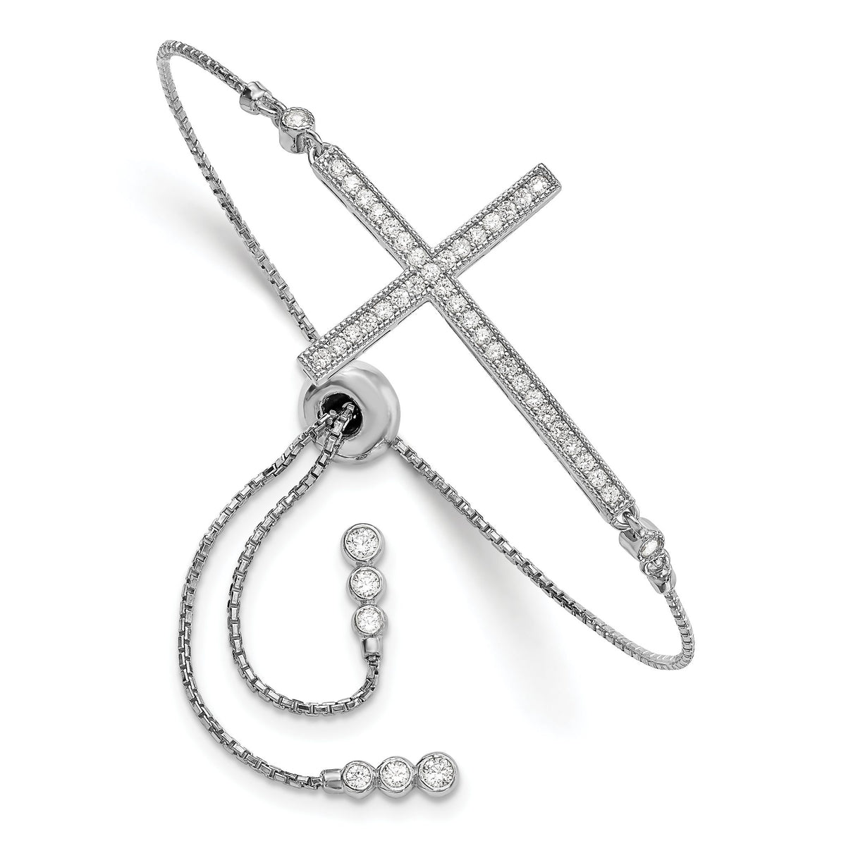 Cubic Zirconia Cross Bracelet in Sterling Silver, 22mm Adjustable, 8.8 Inch - Sophia Jewelers Main image
