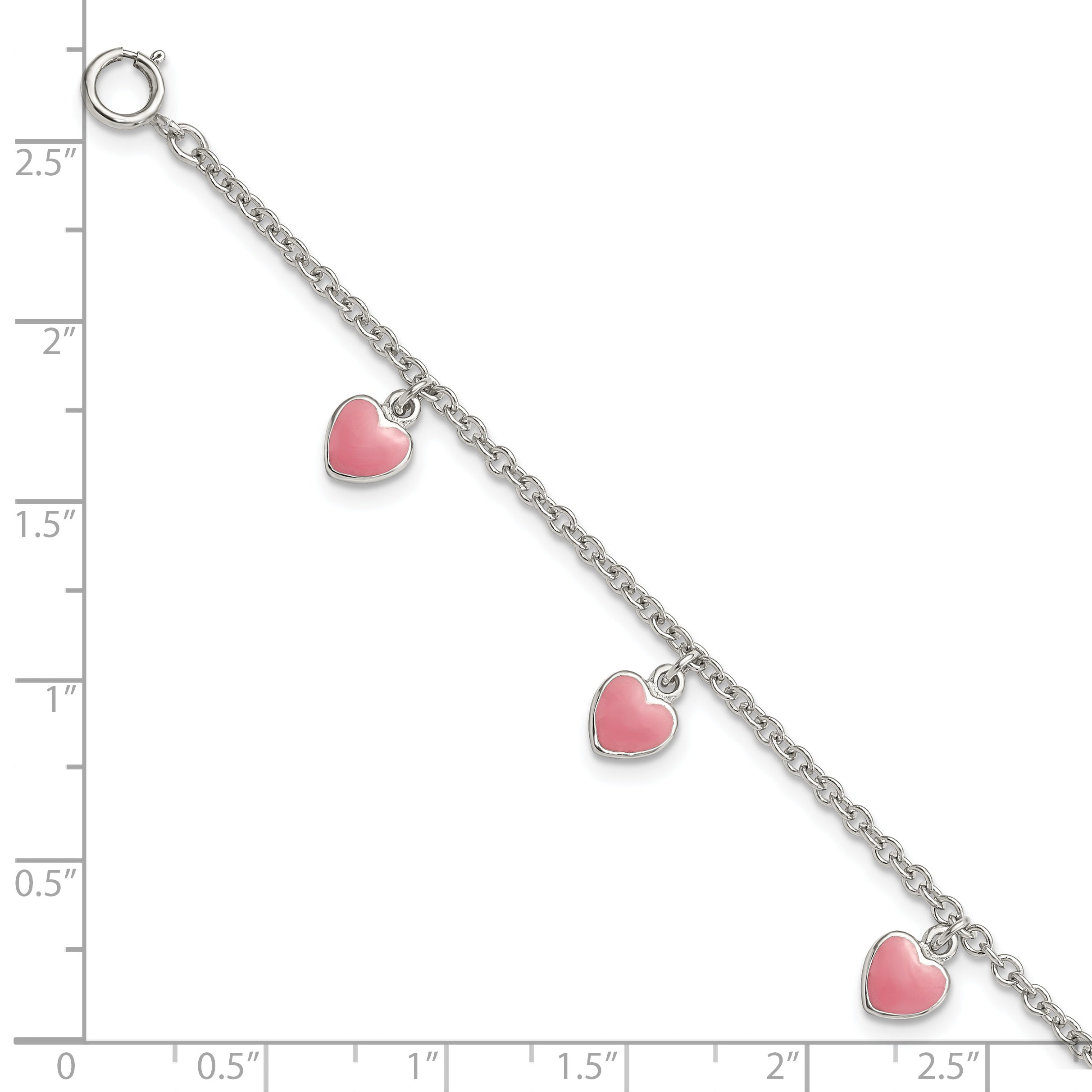 Sterling Silver Rhod-pltd Childs Enamel Hearts 5.5in With .5in ext Bracelet