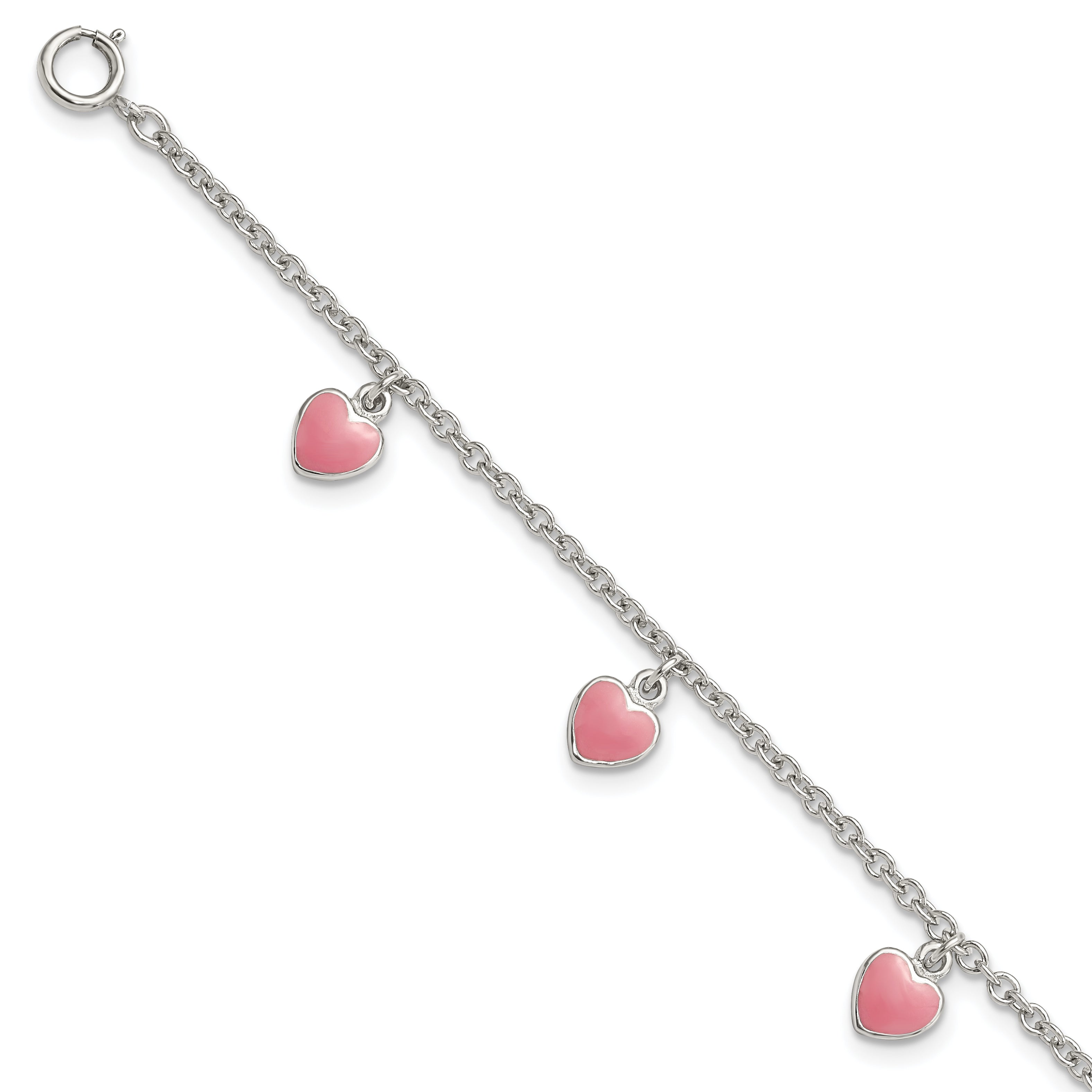 Sterling Silver Rhod-pltd Childs Enamel Hearts 5.5in With .5in ext Bracelet Main image