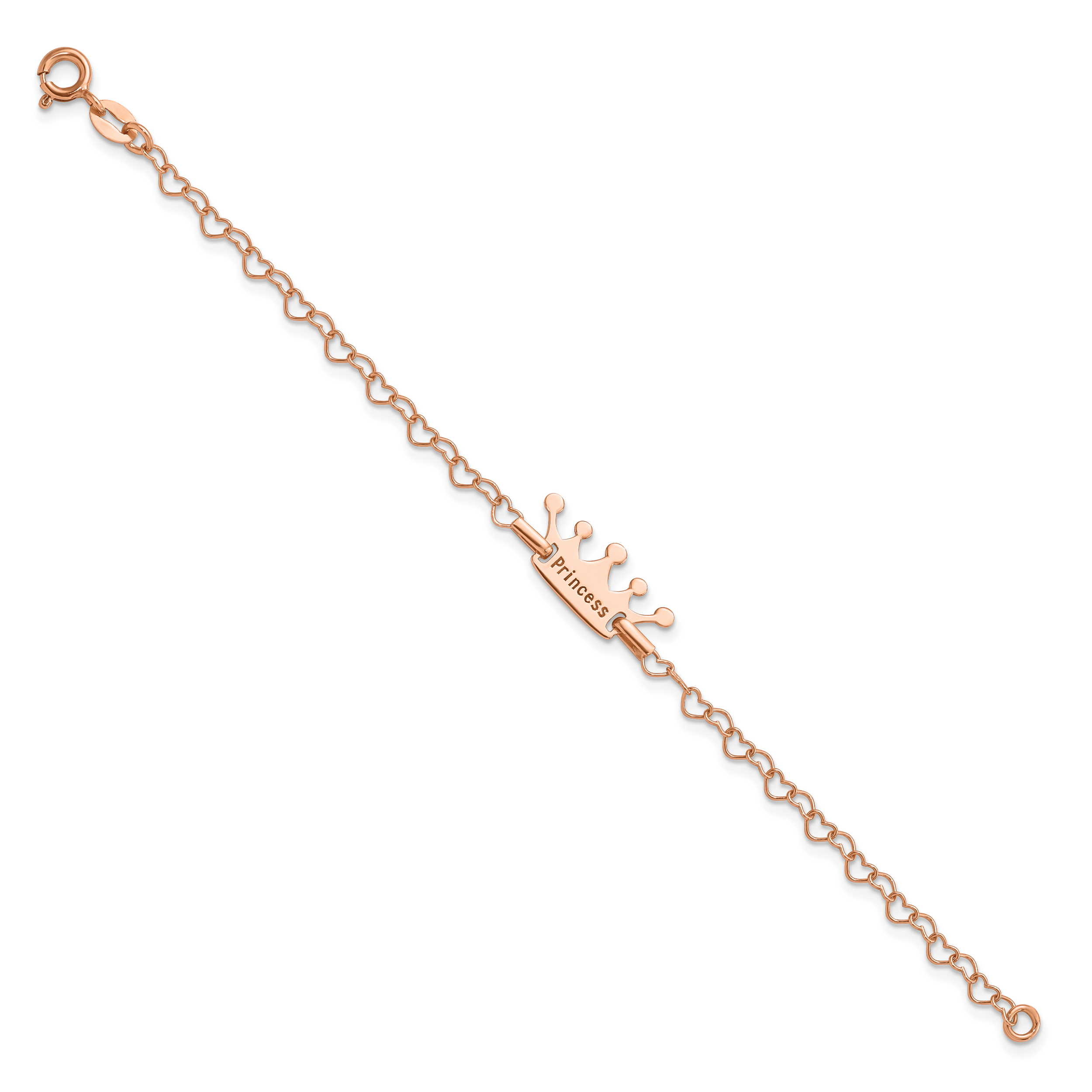 Sterling Silver Rose-tone Princess Crown Heart Link Children's Bracelet Secondary image