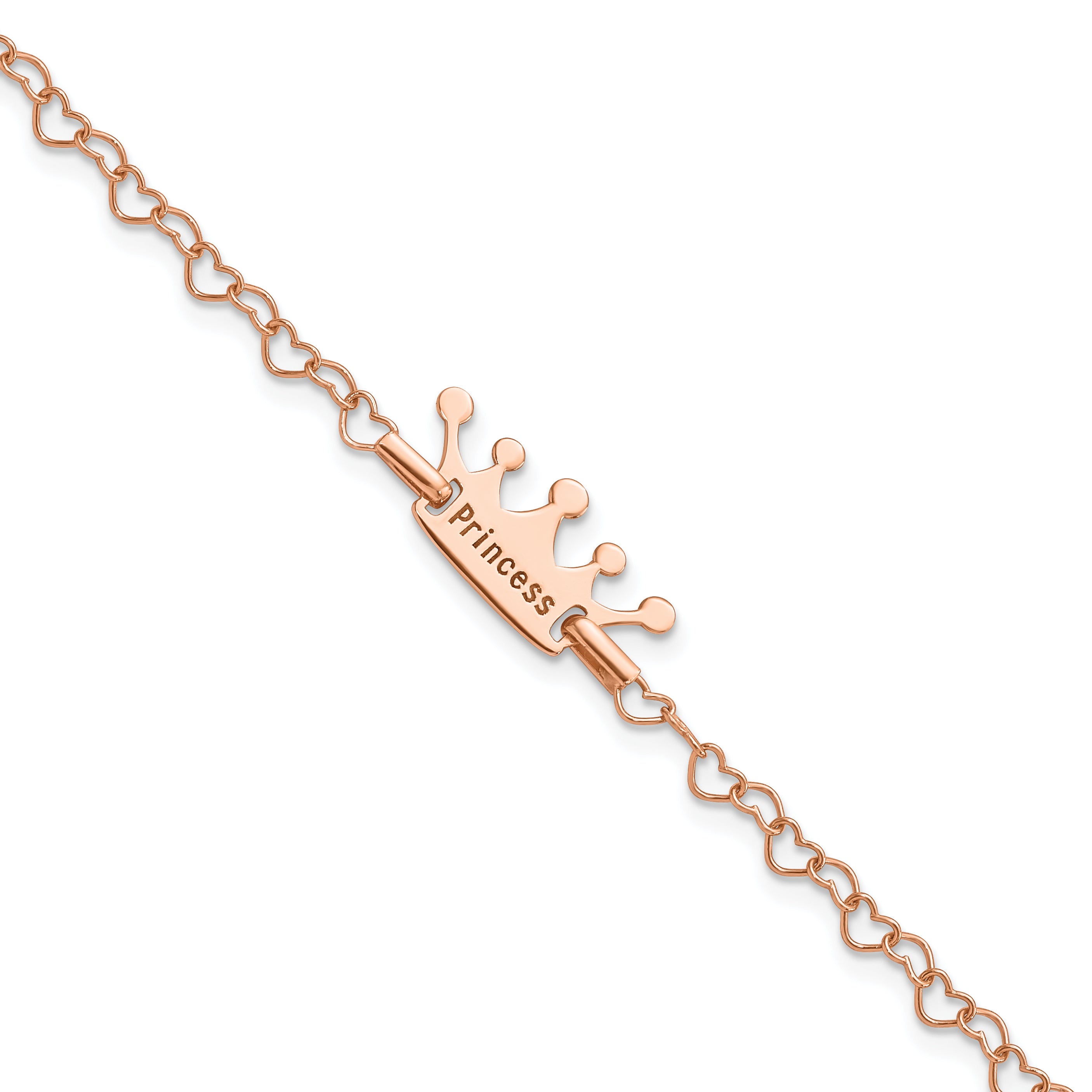 Sterling Silver Rose-tone Princess Crown Heart Link Children's Bracelet Main image