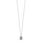 Sterling Silver Polished Red & Green Enameled Flower Children's Necklace