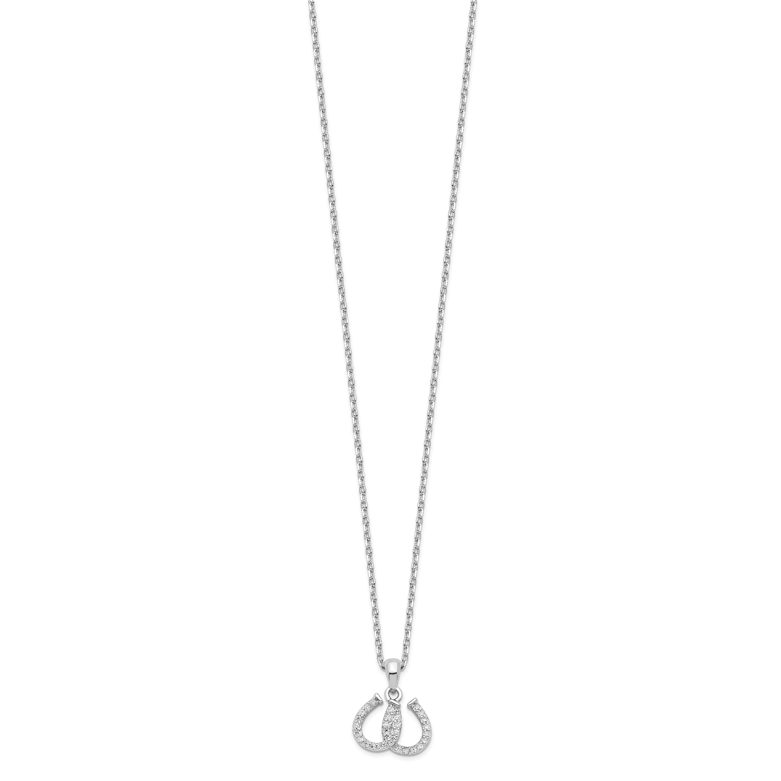 Sterling Silver Rhodium-plated CZ Double Horseshoe Necklace Secondary image