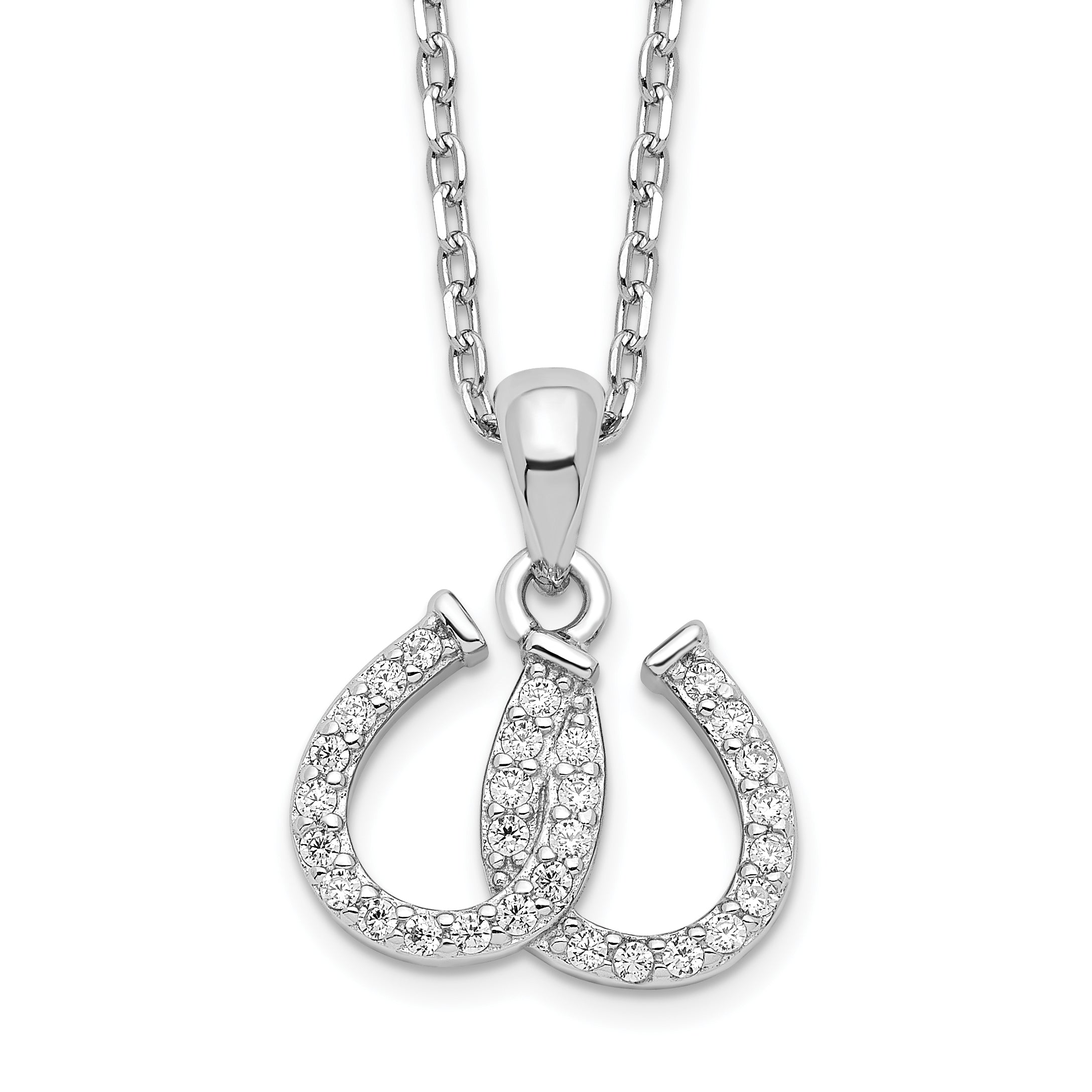 Sterling Silver Rhodium-plated CZ Double Horseshoe Necklace Main image