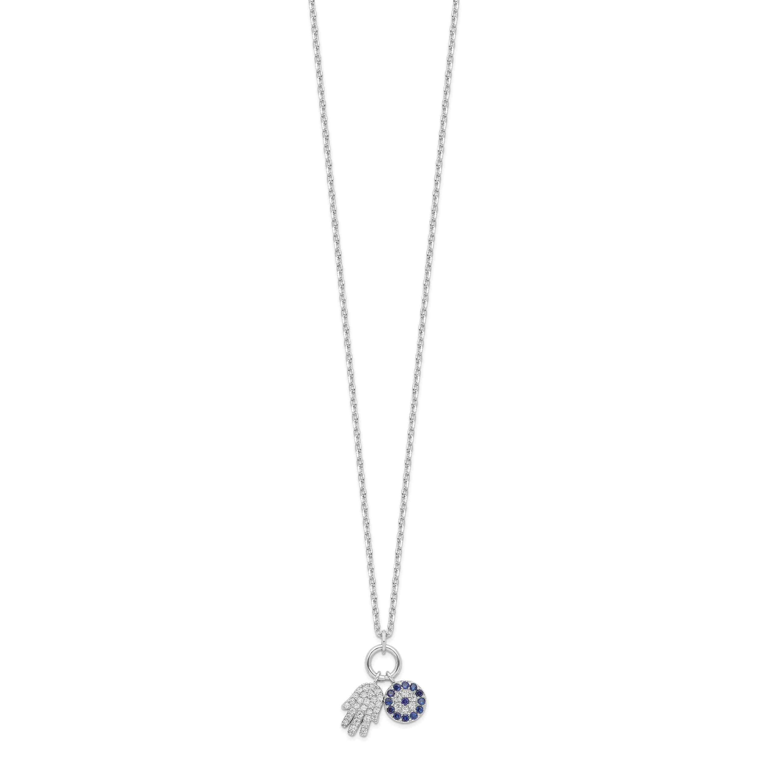 Sterling Silver Rhod-plated CZ Eye and Hamsa Charm Necklace Secondary image