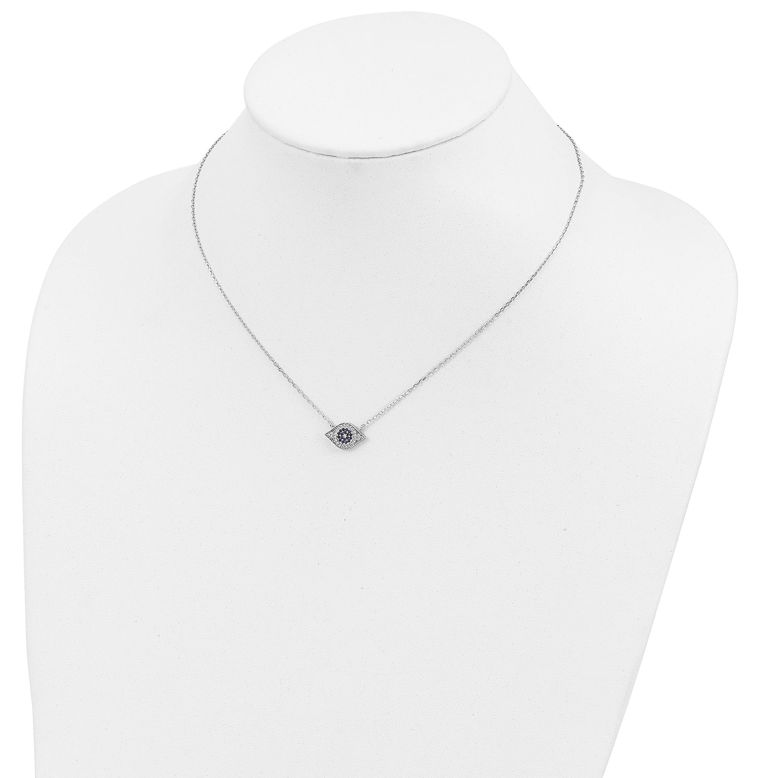 Sterling Silver Rhodium-plated Polished CZ Eye 17 inch Necklace