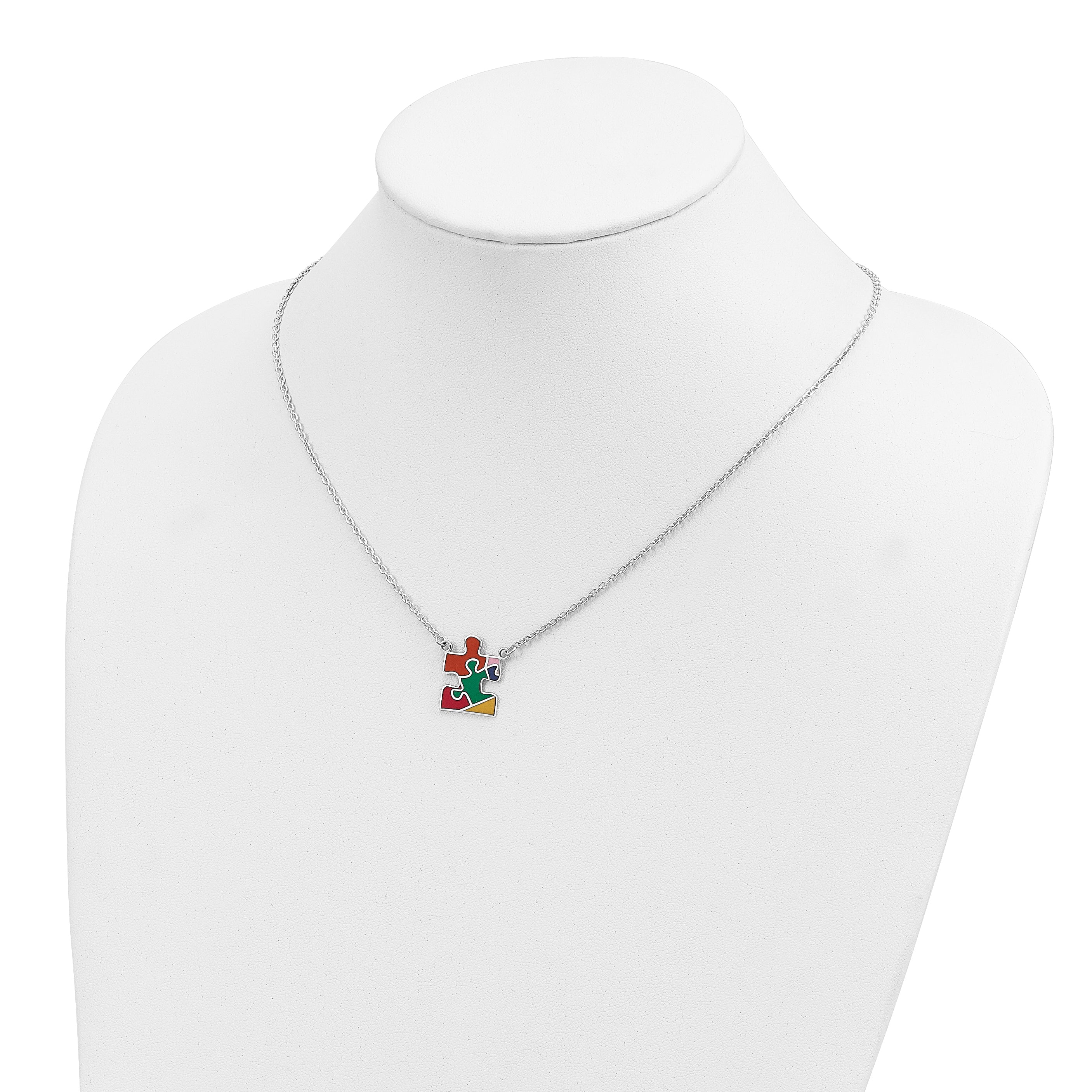 Sterling Silver Rhod-plated Enameled Autism Puzzle Piece Necklace Secondary image