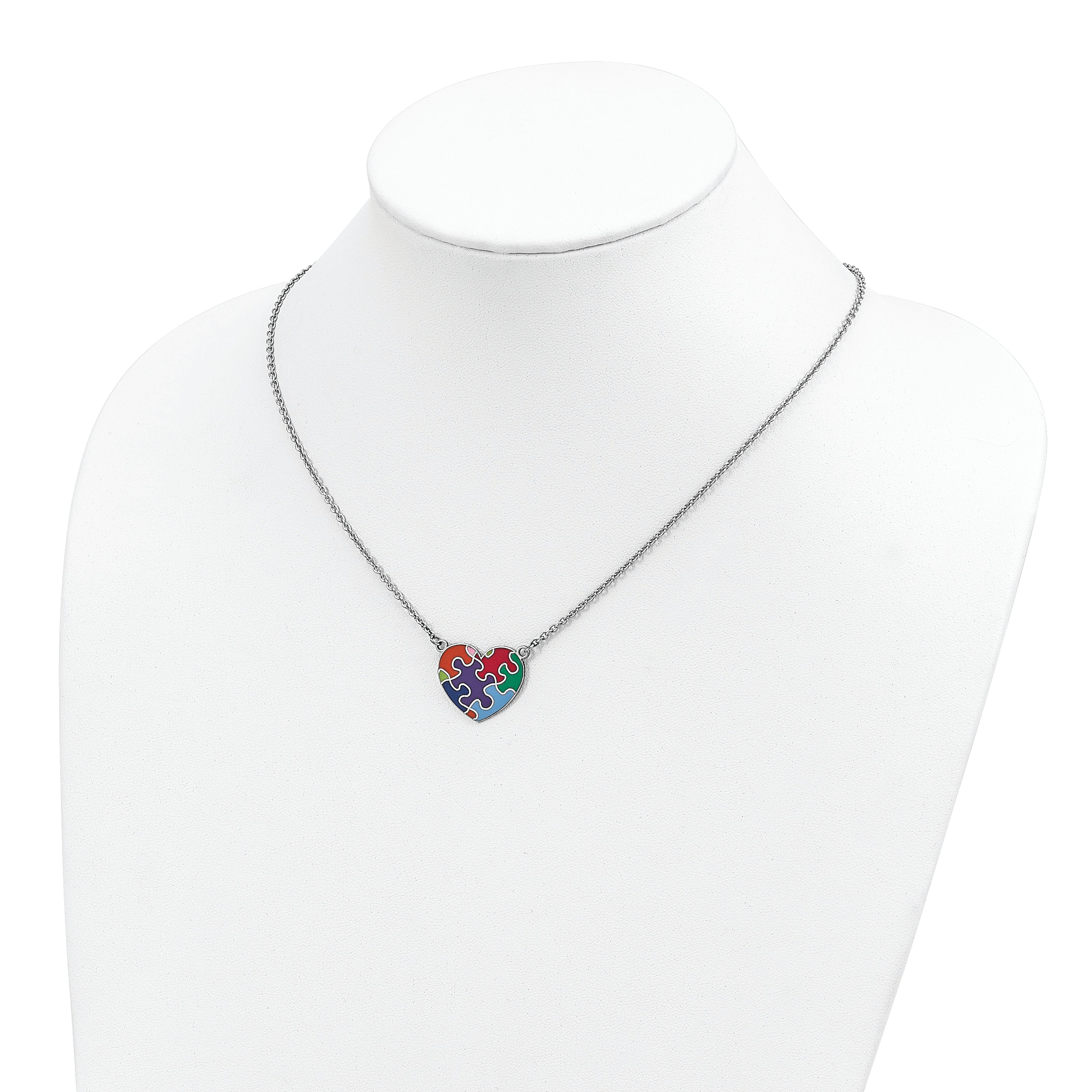 Sterling Silver Rhod-plated Enameled Autism Heart Necklace Secondary image