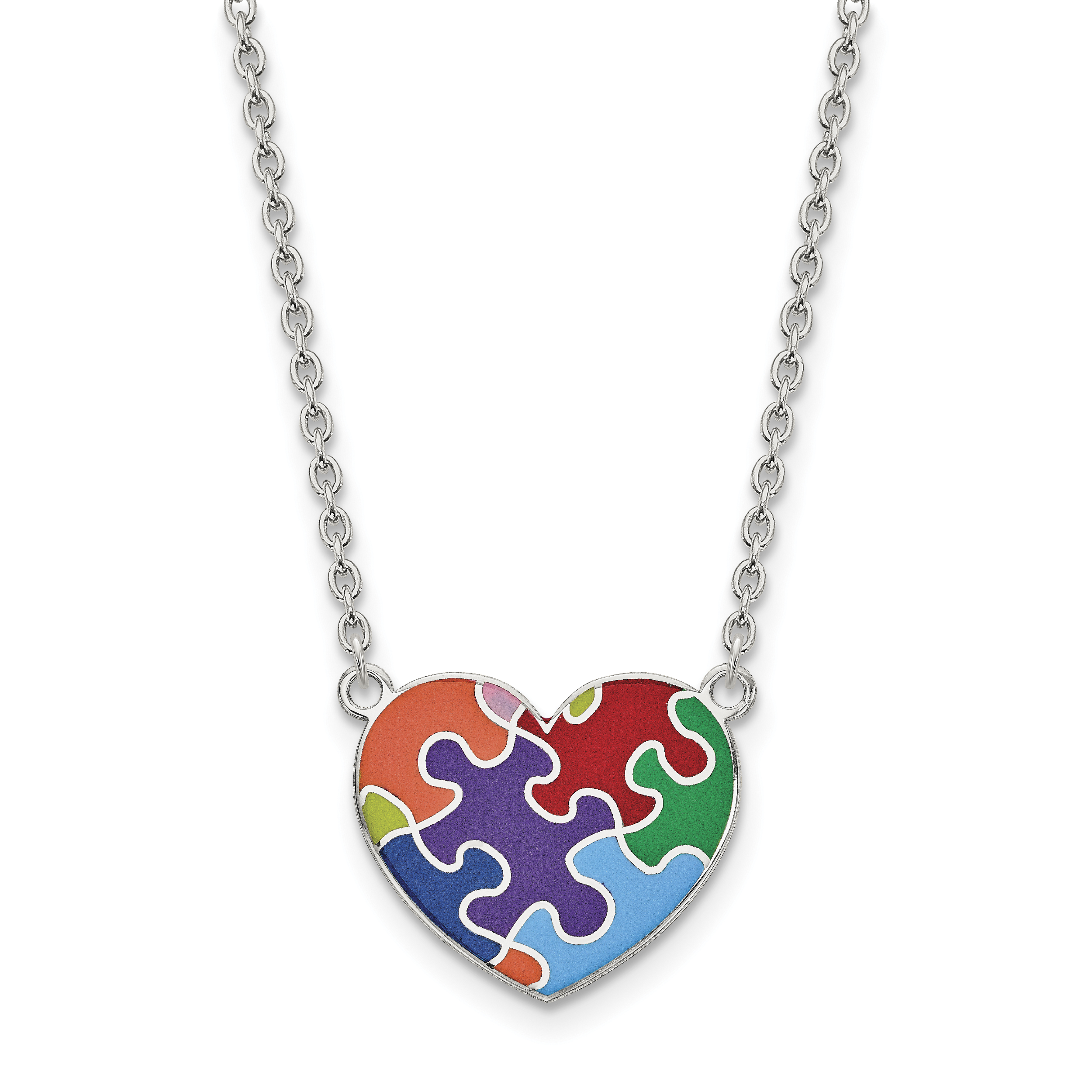 Sterling Silver Rhod-plated Enameled Autism Heart Necklace Main image