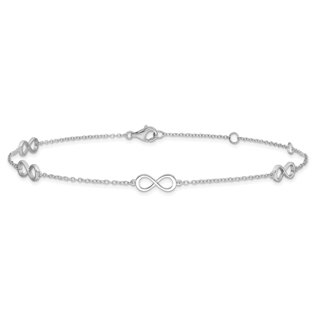 Sterling Silver Rhodium-plated Infinity 9 inch Plus 2 inch extender - Total 11 inch Anklet - Sophia Jewelers