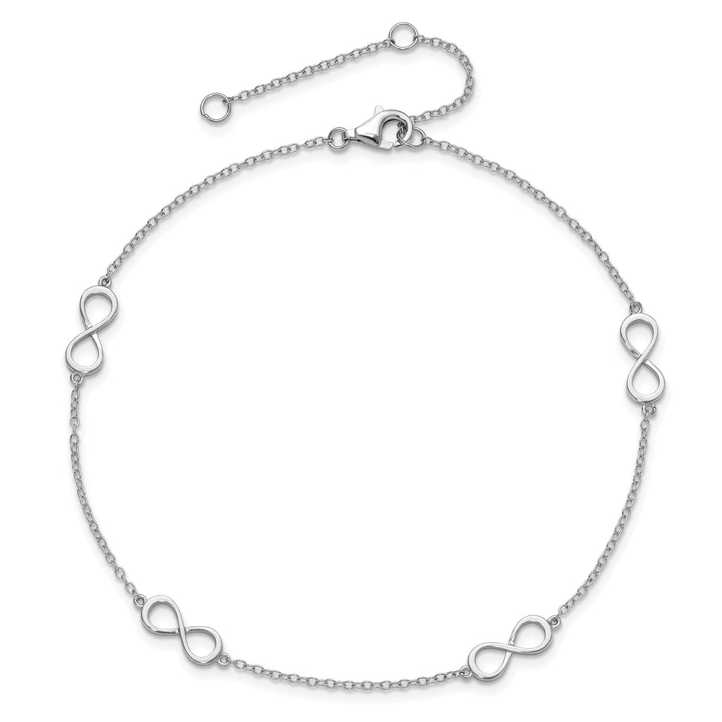 Sterling Silver Rhodium-plated Infinity 9 inch Plus 2 inch extender - Total 11 inch Anklet - Sophia Jewelers