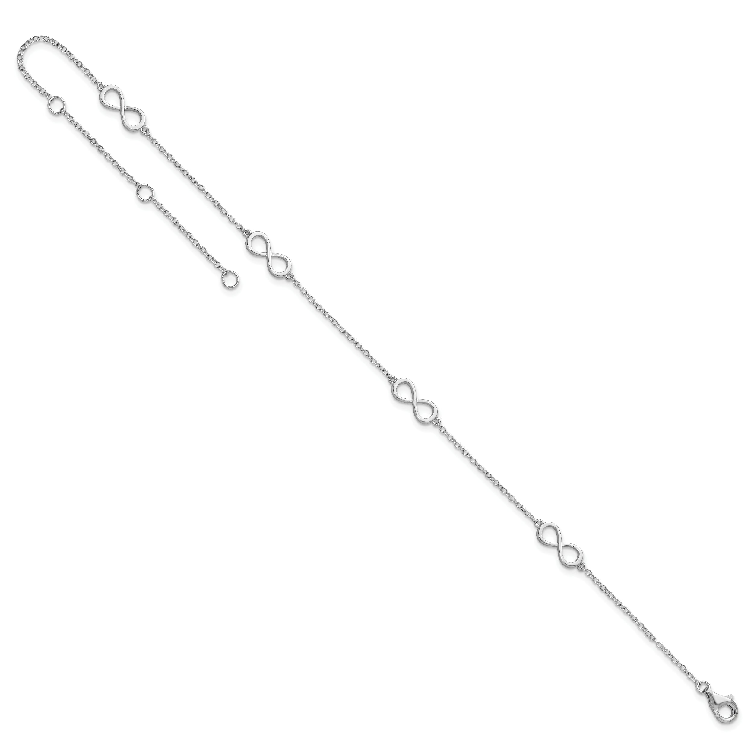 Sterling Silver Rhodium-plated Infinity 9 inch Plus 2 inch extender - Total 11 inch Anklet