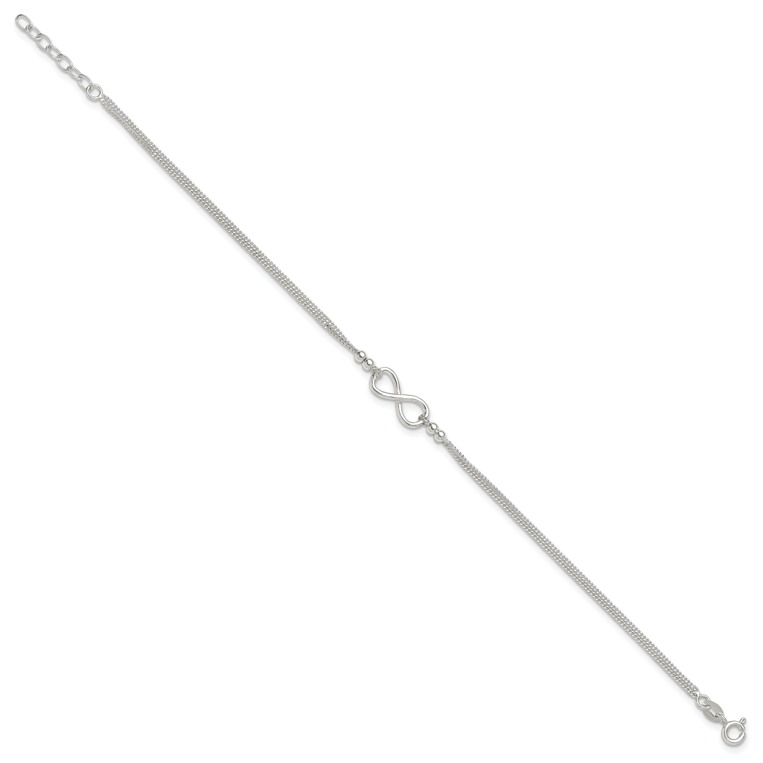 Sterling Silver 2-Strand Infinity 10 inch Plus 1 inch Extender - Total 11 inch Anklet