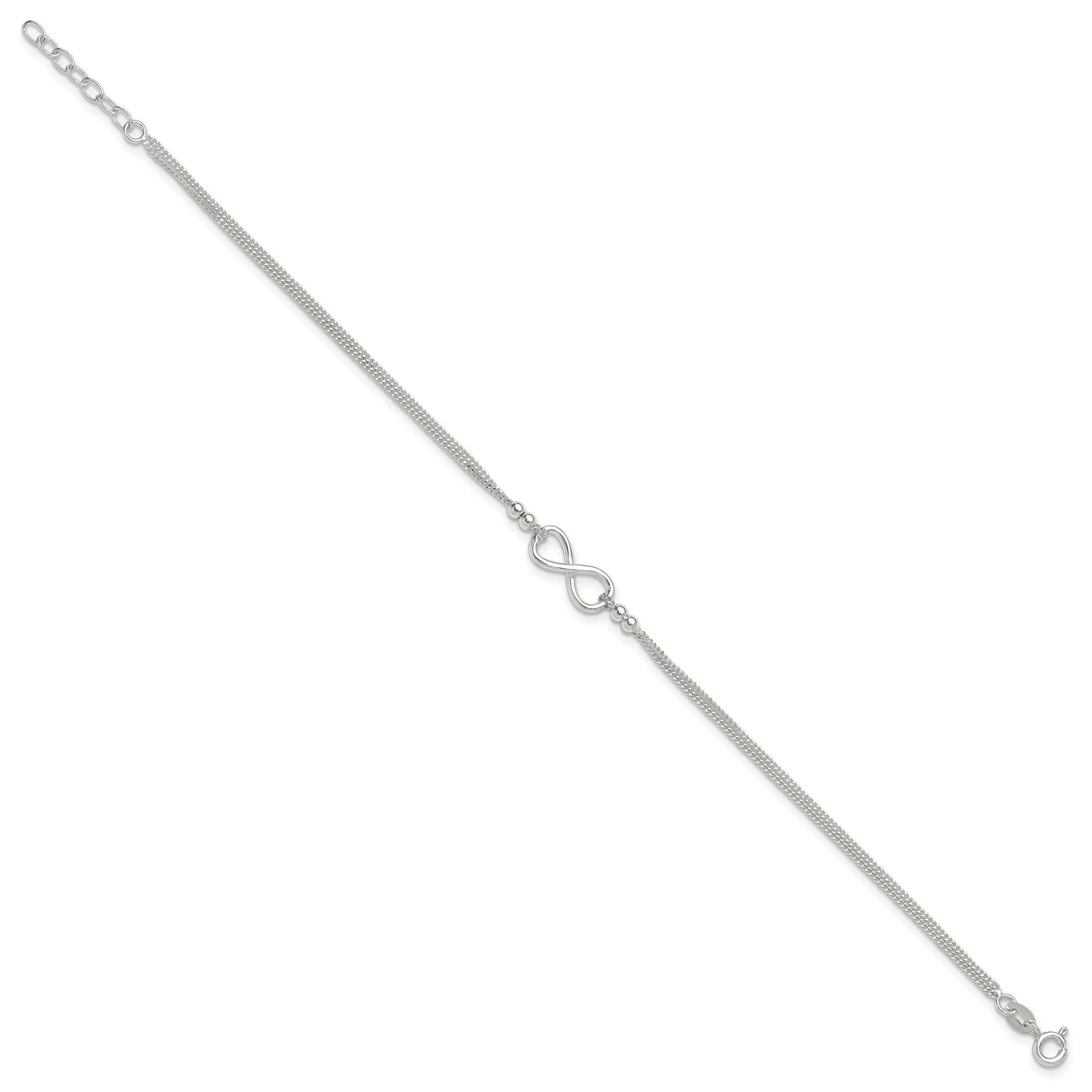 Sterling Silver 2-Strand Infinity 9 inch Plus 1 inch Extender - Total 10 inch Anklet Secondary image