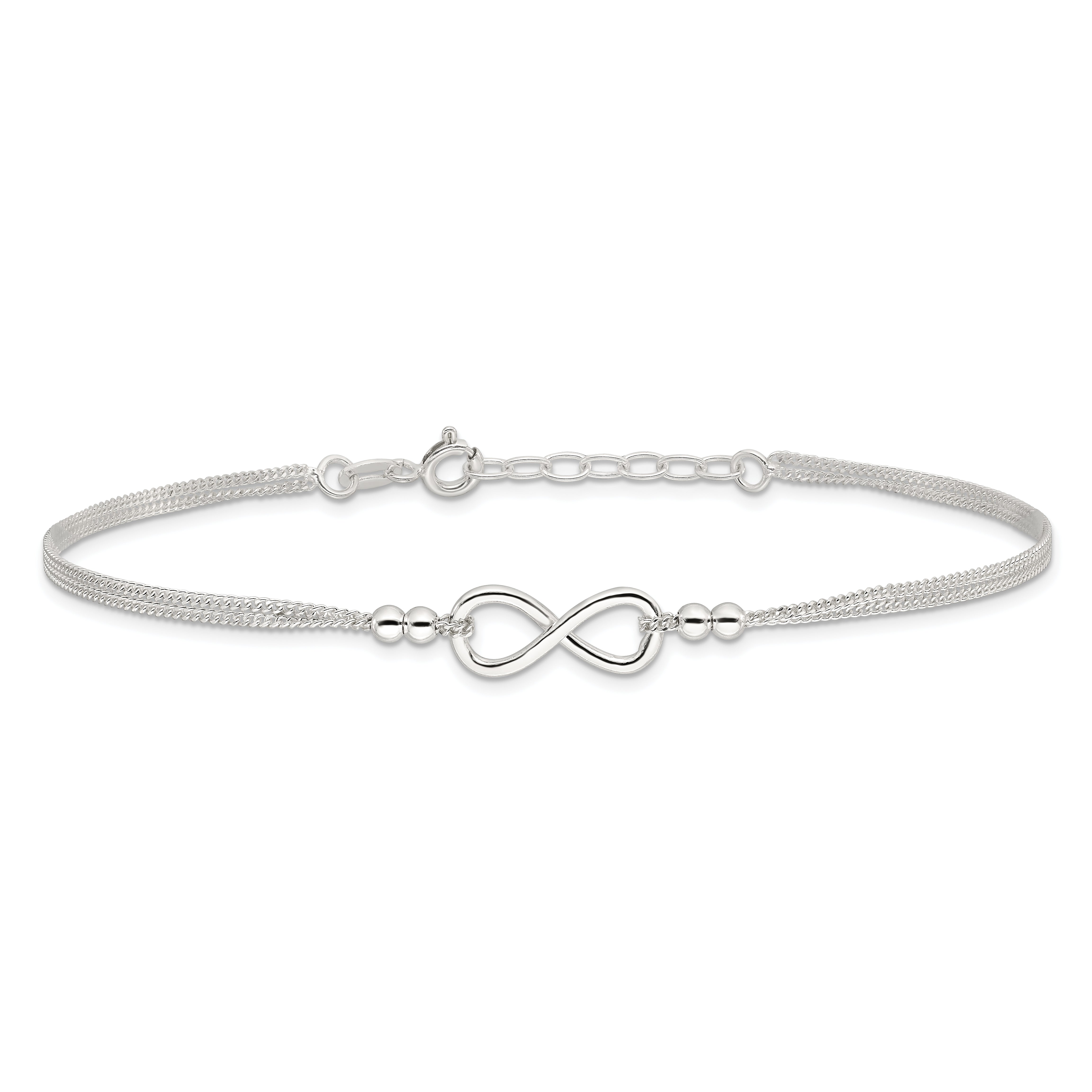 Sterling Silver 2-Strand Infinity 10 inch Plus 1 inch Extender - Total 11 inch Anklet