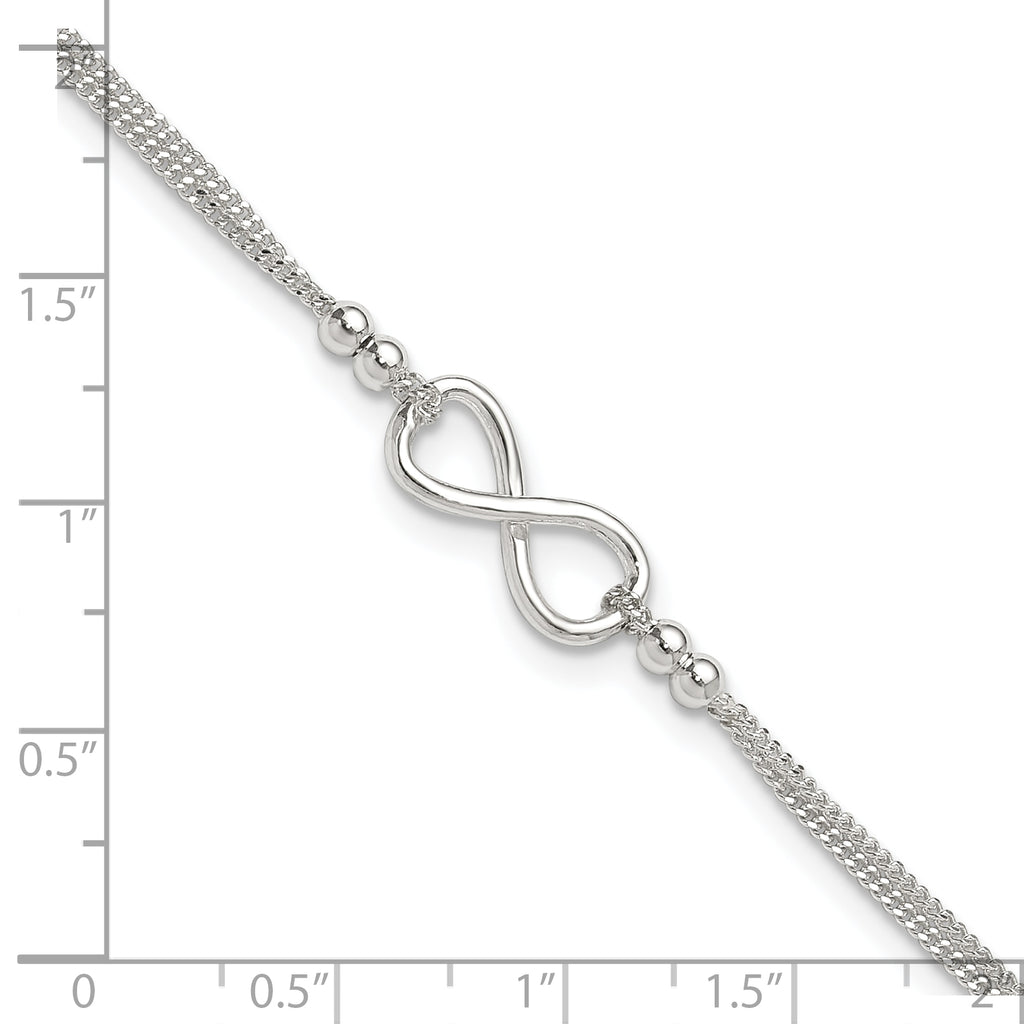 Sterling Silver 2-Strand Infinity 9 inch Plus 1 inch Extender - Total 10 inch Anklet