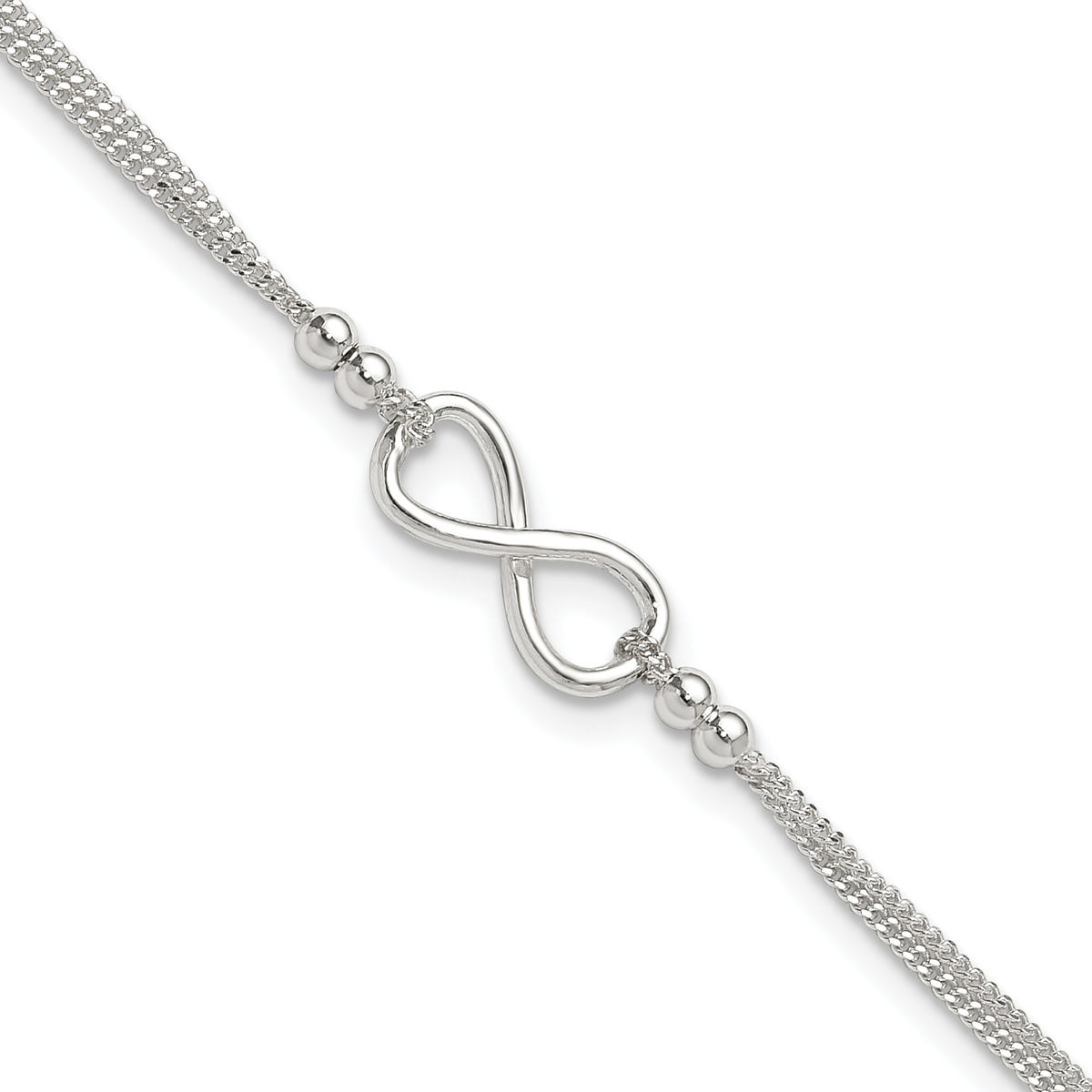 Sterling Silver 2-Strand Infinity 9 inch Plus 1 inch Extender - Total 10 inch Anklet