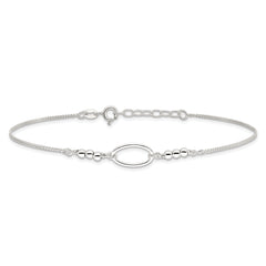 Sterling Silver Oval Link and Beads 10 inch Plus 1 inch Extender - Total 11 inch Anklet