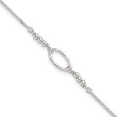 Sterling Silver Oval Link and Beads 9 inch Plus 1 inch Extender - Total 10 inch Anklet