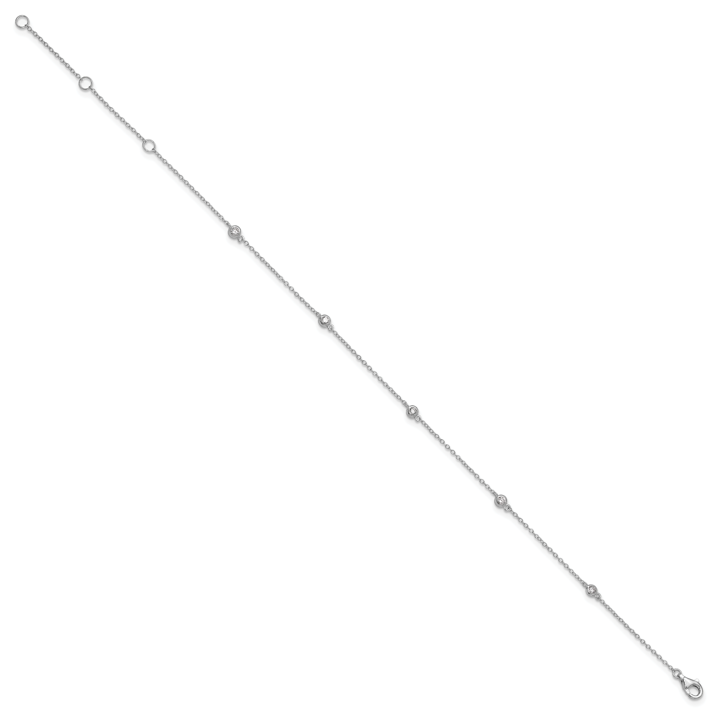 Sterling Silver Rhodium-plated Bezel CZ 5-Station 9 inch Plus 2 inch Extender  - Total 11 inch Anklet Secondary image