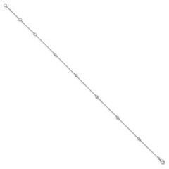 Sterling Silver Rhodium-plated Bezel CZ 5-Station 10 inch Plus 2 inch Extender  - Total 12 inch Anklet