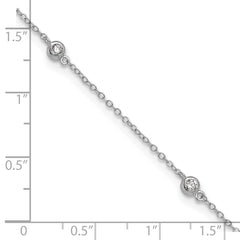 Sterling Silver Rhodium-plated Bezel CZ 5-Station 9 inch Plus 2 inch Extender  - Total 11 inch Anklet