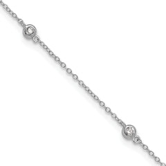 Sterling Silver Rhodium-plated Bezel CZ 5-Station 9 inch Plus 2 inch Extender  - Total 11 inch Anklet
