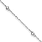 Sterling Silver Rhodium-plated Bezel CZ 5-Station 10 inch Plus 2 inch Extender  - Total 12 inch Anklet