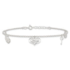 Sterling Silver Love Dangles 9 inch Plus 1 inch Extender - Total 10 inch Anklet