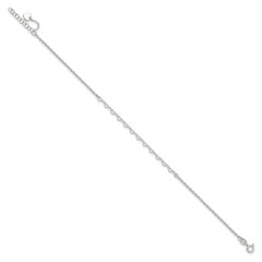 Sterling Silver Heart Link 9 inch Plus 1 inch Extender - Total 10 inch Anklet