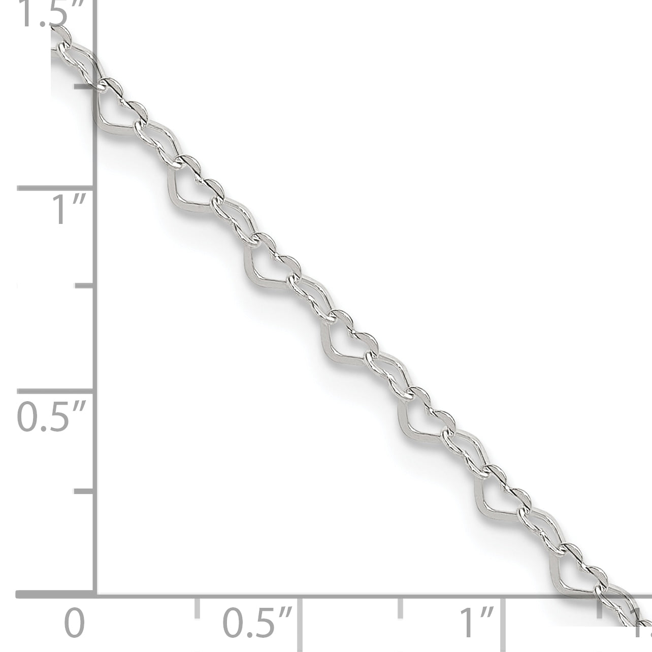 Sterling Silver Heart Link 9 inch Plus 1 inch Extender - Total 10 inch Anklet