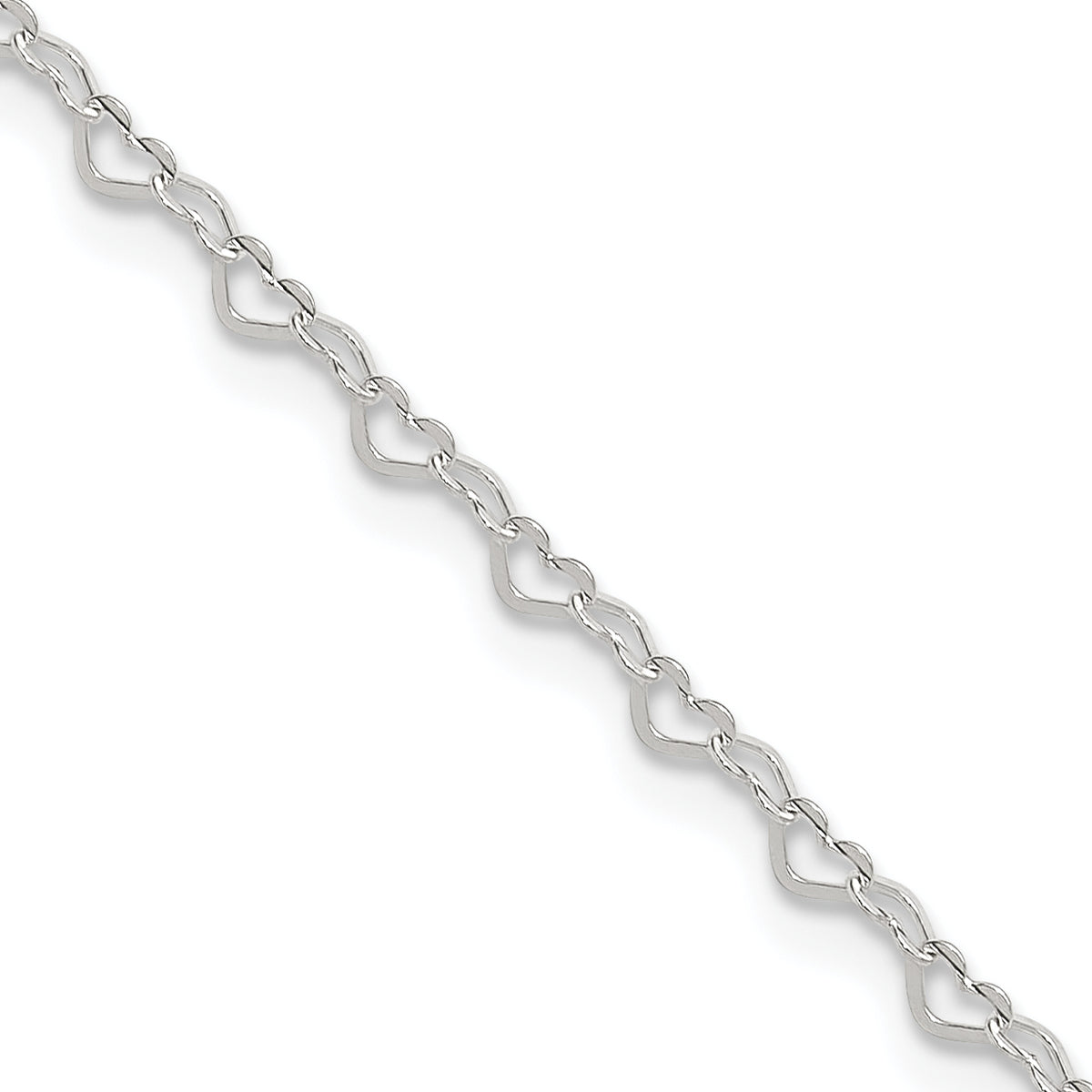 Sterling Silver Heart Link 9 inch Plus 1 inch Extender - Total 10 inch Anklet