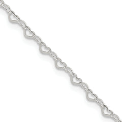 Sterling Silver Heart Link 9 inch Plus 1 inch Extender - Total 10 inch Anklet