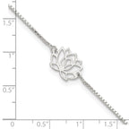 Sterling Silver Lotus with Blue Fabric Tassel 9 inch Plus 1 inch Extender - Total 10 inch Anklet