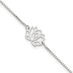 Sterling Silver Lotus with Blue Fabric Tassel 9 inch Plus 1 inch Extender - Total 10 inch Anklet