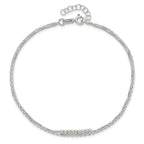 Sterling Silver Beaded 2-Strand 9 inch Plus 1 inch Extender - Total 10 inch Anklet
