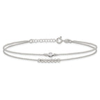 Sterling Silver 2-Strand Beaded CZ 9 inch Plus 1 inch Extender - Total 10 inch Anklet